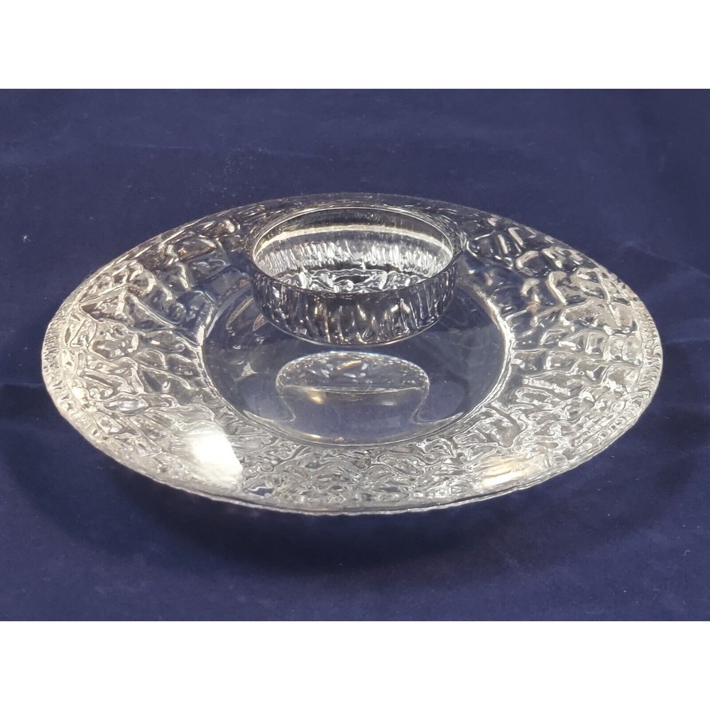 Orrefors Sweden Steel Discus Votive Candle Holder Lars Hellsten 5" Clear Crystal